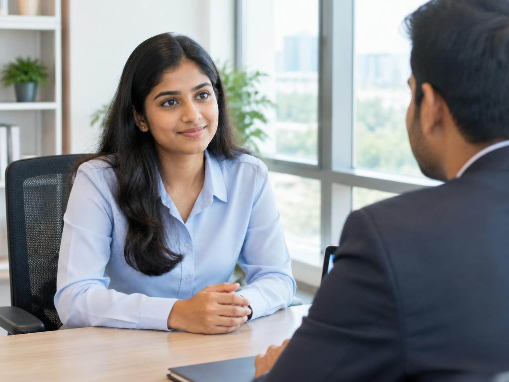 An Indian woman attending a professional job interview